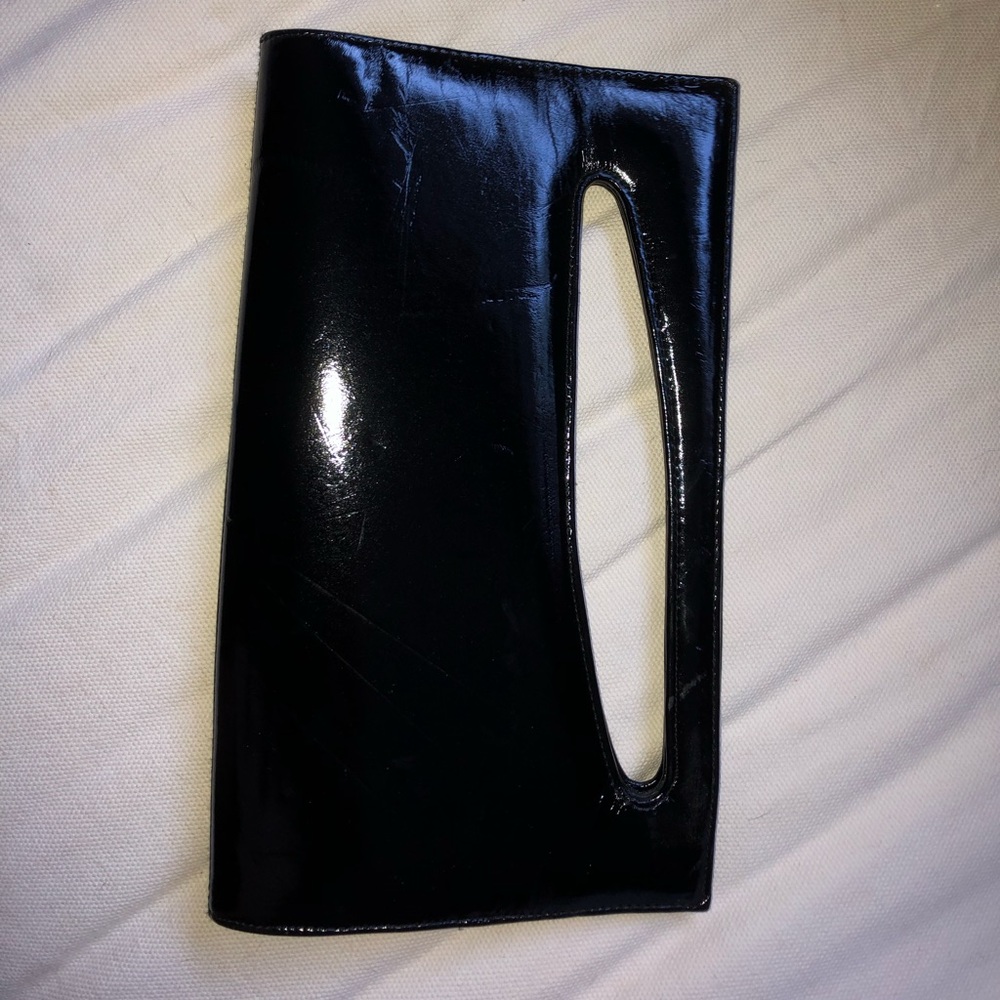 Black patent leather clutch